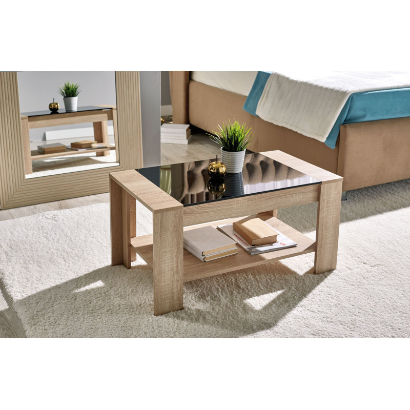 OSCAR dohányzóasztal – Üveglapos modern dohányzóasztal polccal