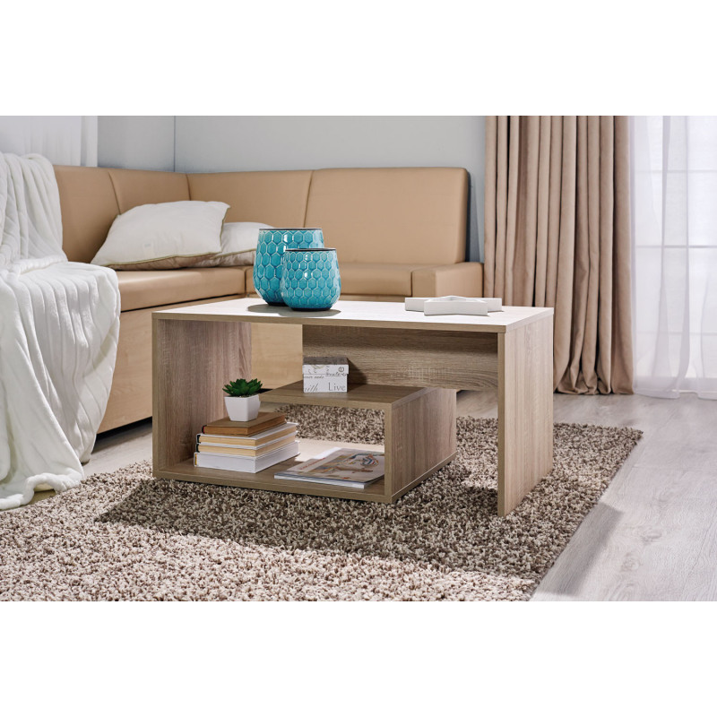 RONDO dohányzóasztal – Modern geometrikus dohányzóasztal polcokkal