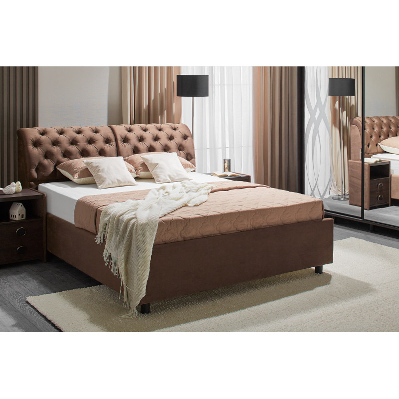 FRANKFURT franciaágy – elegáns kárpitozott ágy tárolós fejtámlával