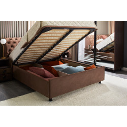 FRANKFURT franciaágy – elegáns kárpitozott ágy tárolós fejtámlával