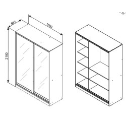 HAPPY gardrób tolóajtós tükrös – több méretben, fehér grafit