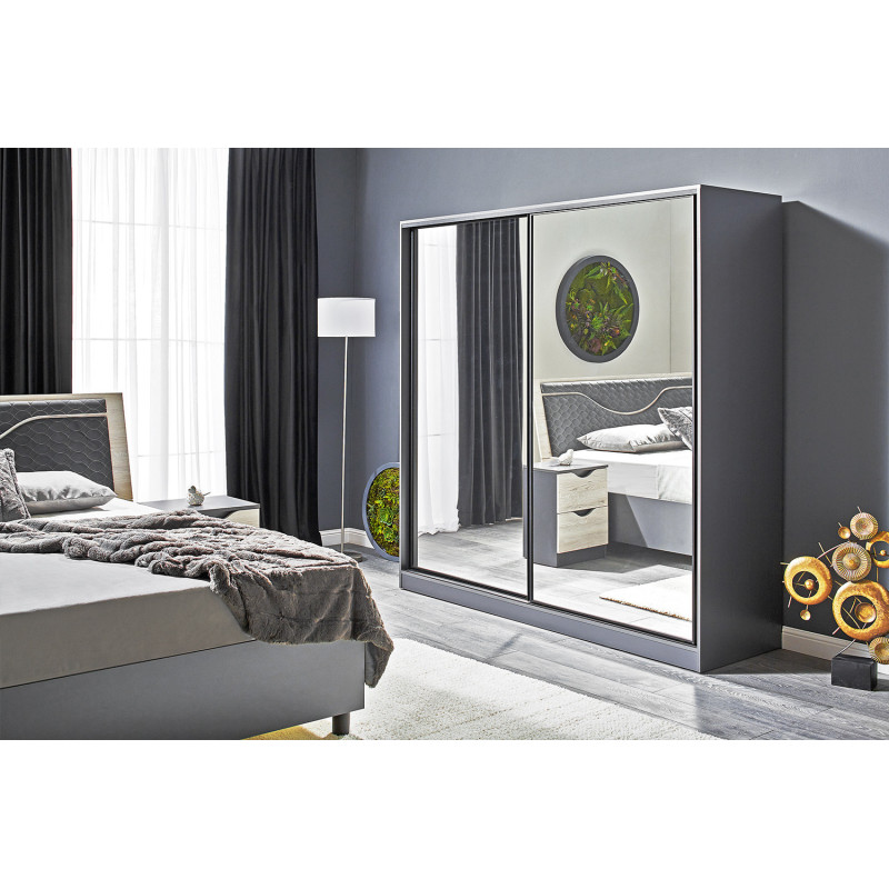 HAPPY gardrób tolóajtós tükrös – több méretben, fehér grafit