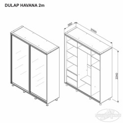 HAVANA tolóajtós gardrób tükörrel – több méretben