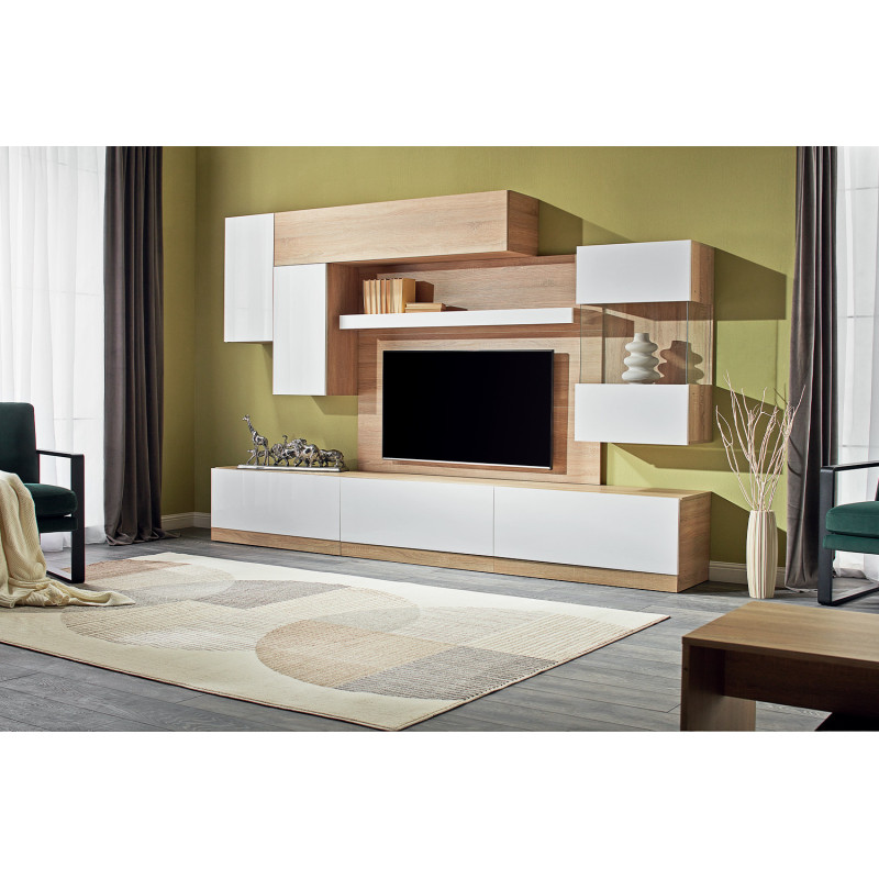 PALERMO nappali bútor összeállítás – modern tölgy-fehér nappali szett