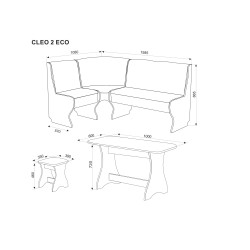 CLEO 2 ECO sarok étkezőpad 2 székkel – tárolós konyhai sarok