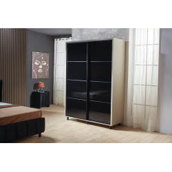 TARION gardrób fekete üveggel– modern tolóajtós szekrény, elegáns és helytakarékos kialakításban