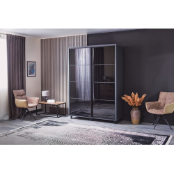 TARION gardrób fekete üveggel– modern tolóajtós szekrény, elegáns és helytakarékos kialakításban