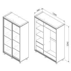 TARION gardrób fekete üveggel– modern tolóajtós szekrény, elegáns és helytakarékos kialakításban