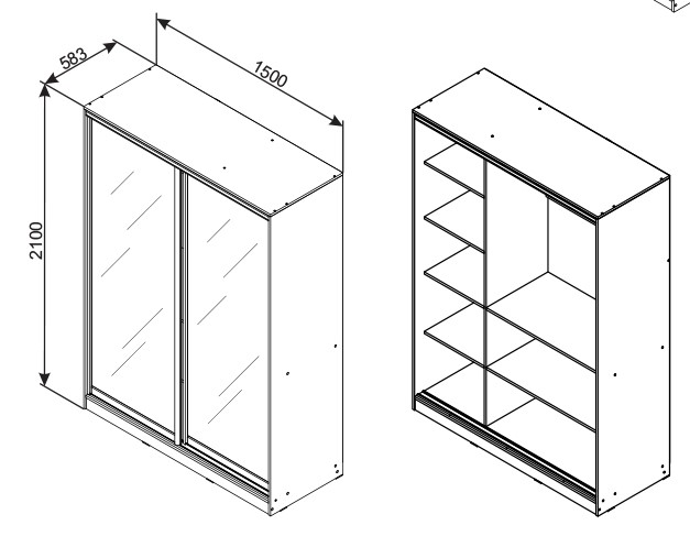 Gardróbszekrény – tolóajtós, tükrös 1.5 m