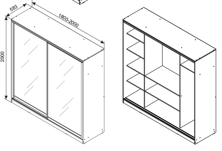 Gardróbszekrény – tolóajtós, tükrös 1.8 m