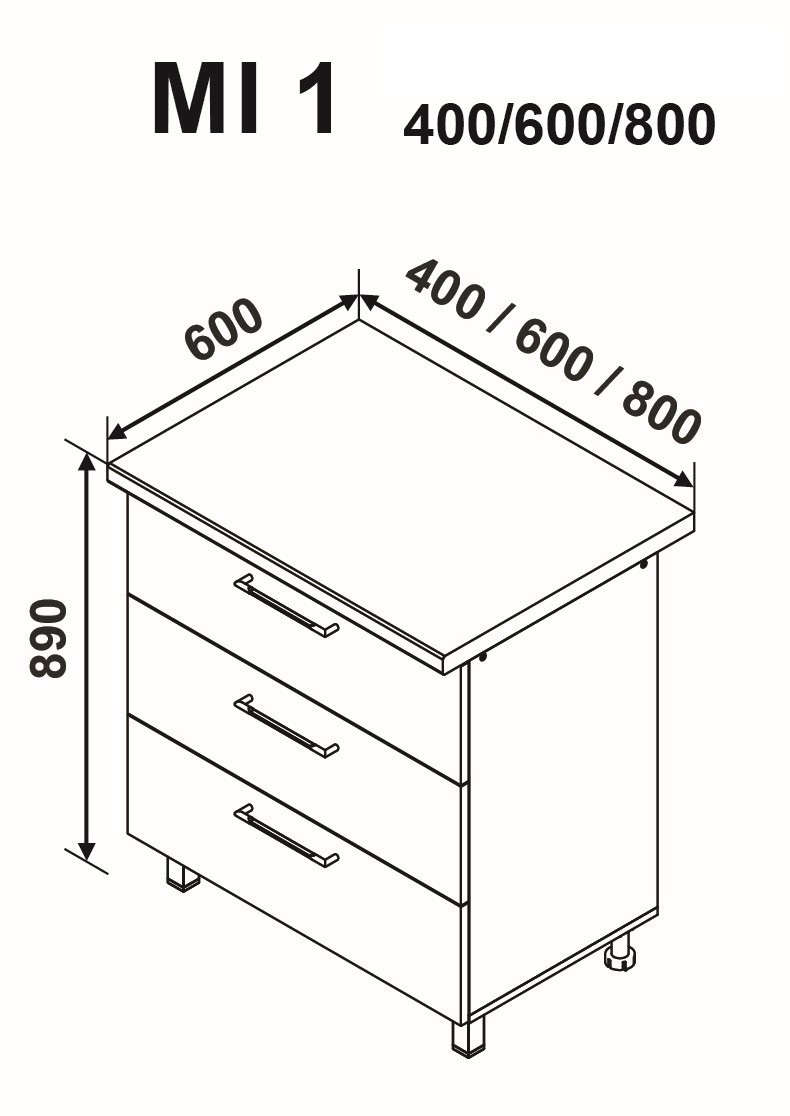 MI1 600 alsó modul (3 fiókos)