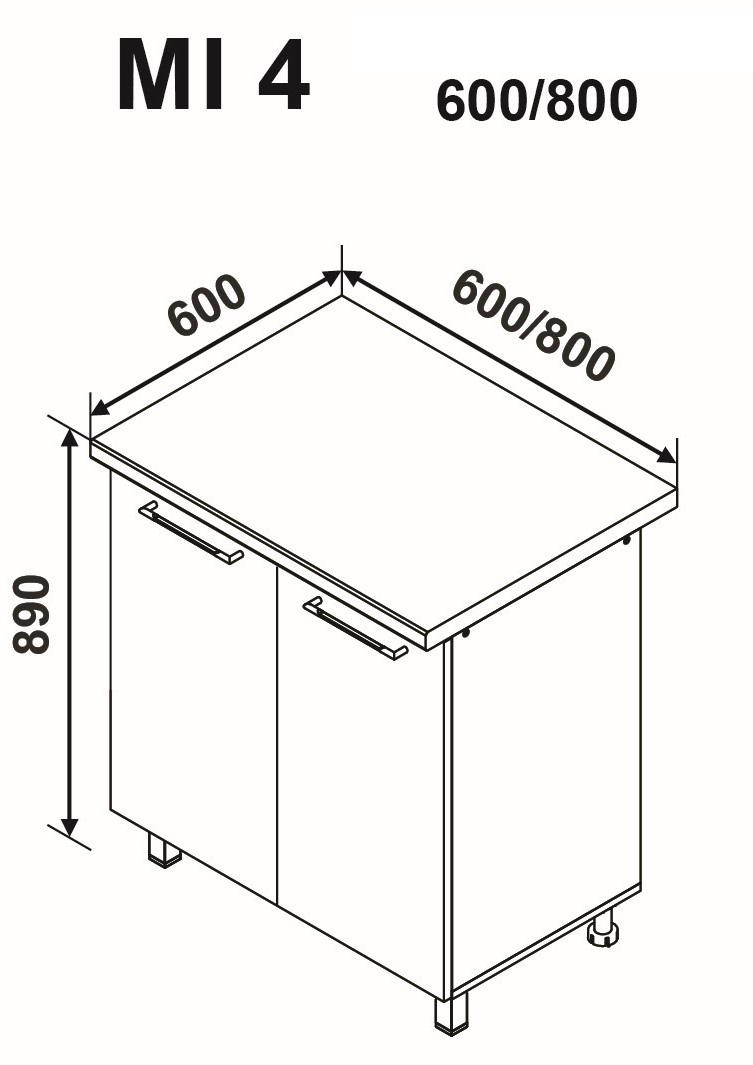 MI4 800 alsó modul (mosogató, 2 ajtós)