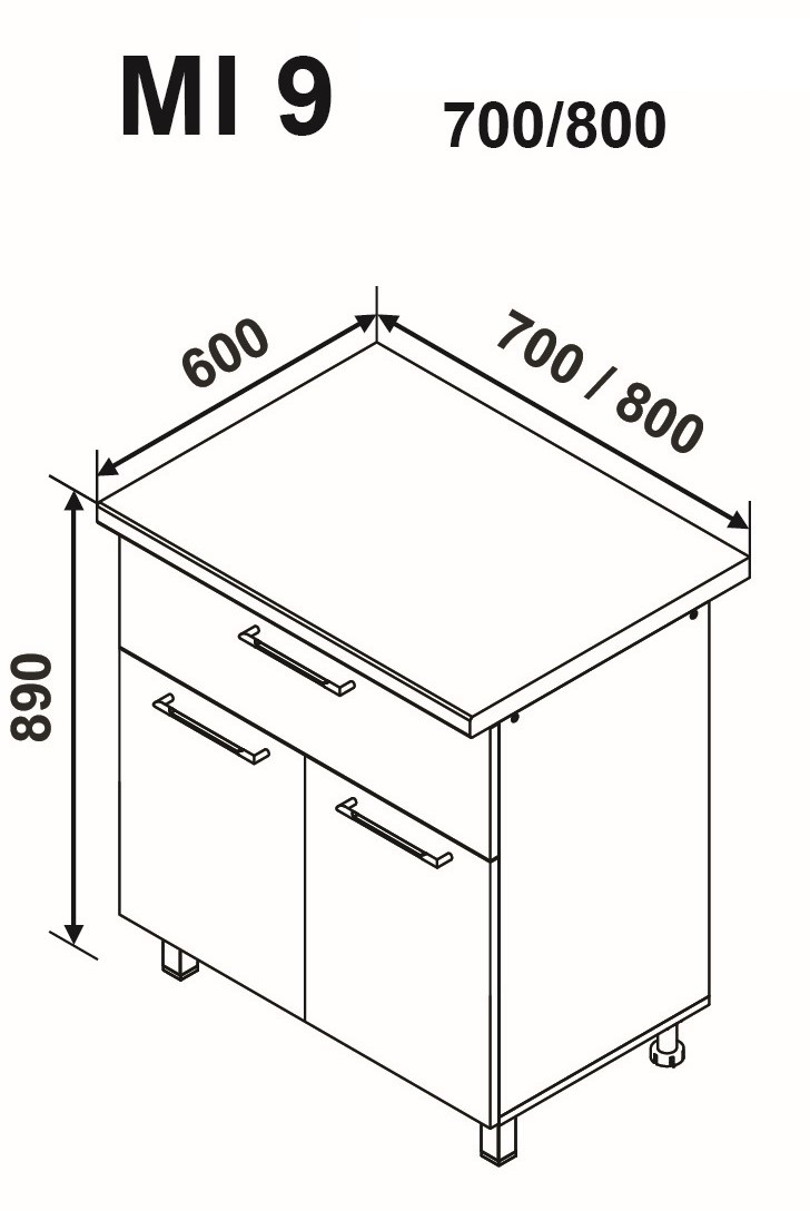 MI9 800 alsó modul (fiók + 2 ajtó)