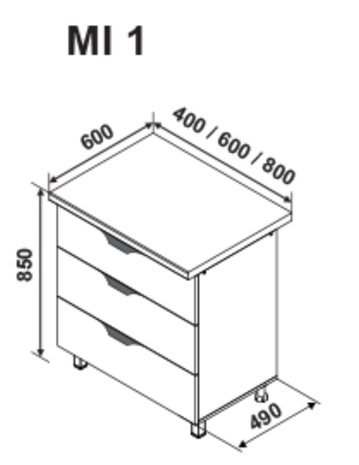 MI1 400 alsó fiókos modul