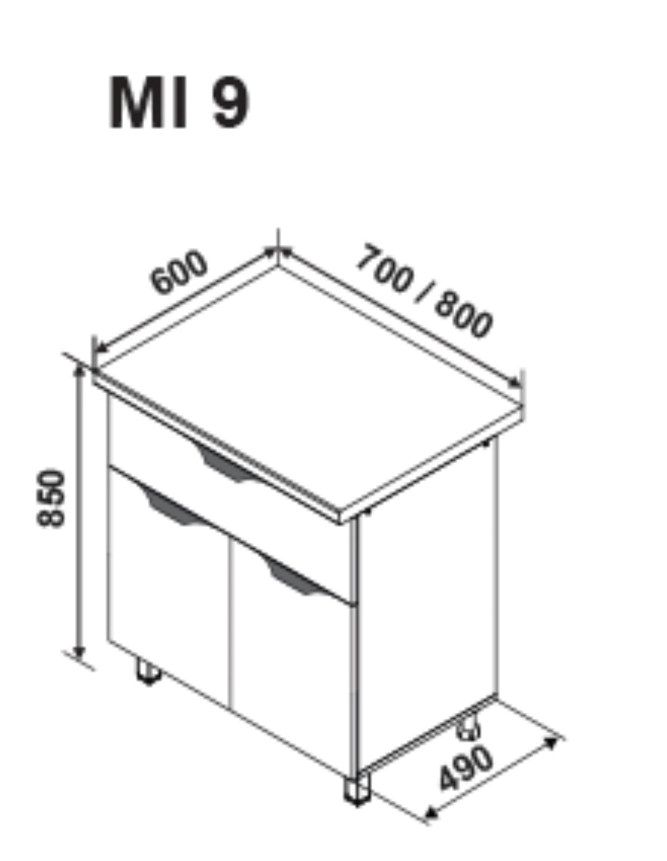 MI9 700 alsó fiókos kétajtós modul